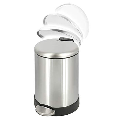 Glad Small Trash Can, 1.2 Gallon | Round Stainless Steel Garbage Bin with Soft Close Lid & Step Foot Pedal | Metal Waste Basket with Removable Inner Bucket, Stainless, 8 x 9.5 x 12 inches - color: Stainless