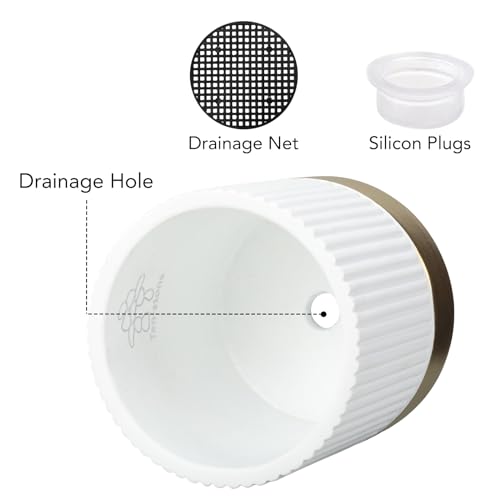 Set of 3 Cement Planter Pots with Drainage Hole,4 inch Plant Pots for Plants Indoor Houseplants,Succulent Pots Windowsil Planter (White&Gold) - color: White