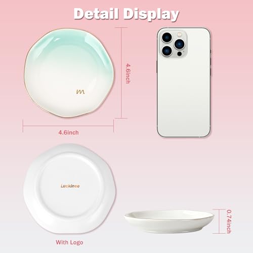 LUCKINEE Ceramic Jewelry Tray Round Ring Dish Trinket Dish Gifts for Women | Personalized Birthday Gifts for Mom Dad,Sisters and Friends,with 1pc Gold Puffy Letter Sticker A-Z, With 1pc Greeting Card - color: DIY Style 3 - A-Z