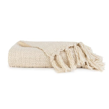 Merit Linens Slub-Yarn Throw Blanket - One Size Natural - color: Basketweave Natural