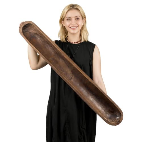 Hanobe 39" Large Wood Decorative Dough Bowl for Dining Table Centerpiece | Extra Long Brown, Farmhouse Style, Wooden Catch All Key Tray for Kitchen Counter, Coffee Table, Entryway Decor