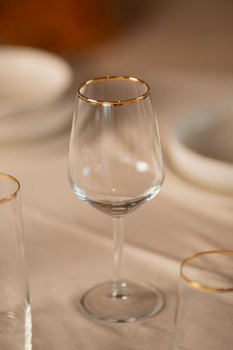 RAKLE Avantgarde Wine Glasses Set of 4, 14.3oz Modern Gold Rimmed Drinking Glasses for Red White Rose Wine and Cocktails, Lead-Free Durable Dishwasher Safe Glassware, Elegant Gold Accented Design - color: Gold-Rimmed Stemmed