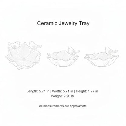 Ceramic Jewelry Tray for Vanity, Decorative Catch-All Dish for Rings Earrings Keys, 7.7 Inch Round Bowl with Bird Design (1 PC)