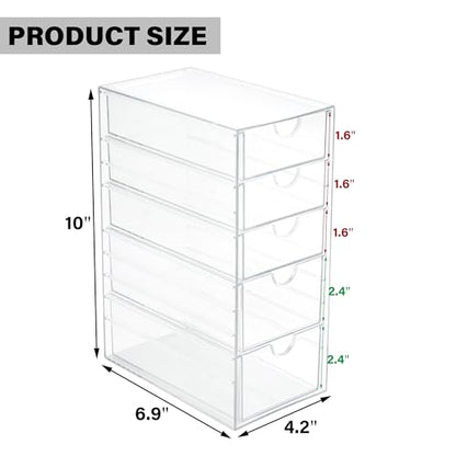 Prsildan Hair Accessories Organizer Acrylic Drawer with 5 Small Drawers | Clear, For Bathroom Vanity Office Desk, Jewelry Makeup Storage - size: 5 Drawers