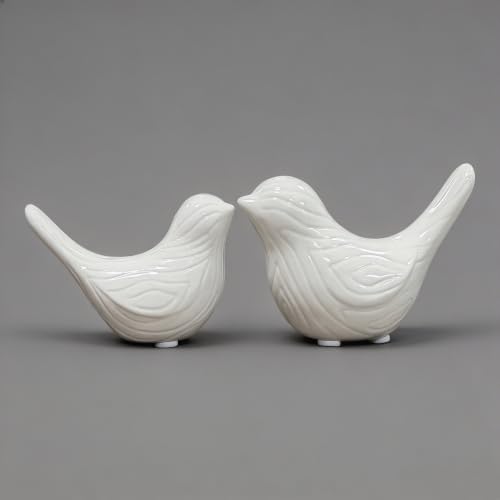 Small Ceramic Bird Statues for Home Decor, Boho Style, Glazed White, 2PCS | Hand-craved Animal Sculptures Decorative Figurine Ornaments for Office Desktop,Bookshelf,Coffee Table,Mantle,Floating Shelf - color: White