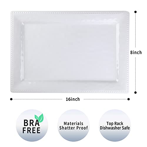 Embossed effectSet of 2 melamine rectangular serving trays/platters - White (2)