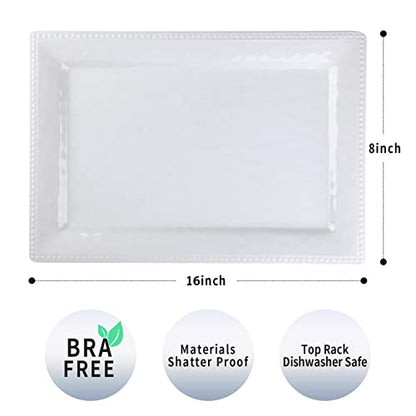 Embossed effectSet of 2 melamine rectangular serving trays/platters - White (2)