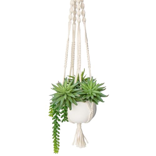 Briful Artificial Hanging Succulents in Ceramic Pot 29.5'' Fake String of Pearl Hanging Plants with Boho Hanging Macrame Planter for Home Office Bedroom Living Room Wall Hanging Decor