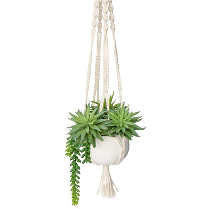 Briful Artificial Hanging Succulents in Ceramic Pot 29.5'' Fake String of Pearl Hanging Plants with Boho Hanging Macrame Planter for Home Office Bedroom Living Room Wall Hanging Decor