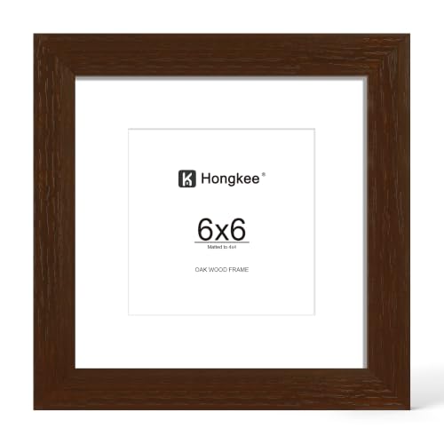 Hongkee 6x6 Oak Wood Picture Frame 1 Pack(Matted 4x4) with Real Glass Cover | Walnut, 6 x 6 Solid Wood Frame for Wall or Tabletop Display - Includes Easel Back, Vertical Hang - Ideal for Home, Office - color: Walnut, size: 6X6 in