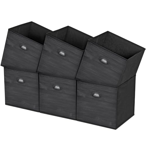 Faux Wood Grain Cube Storage Bins, 11x11 Inch Storage Cubes, Closet Cloth Baskets Box for Shelves, Set of 6 - color: Black Wood Grain Printing, size: 11inch