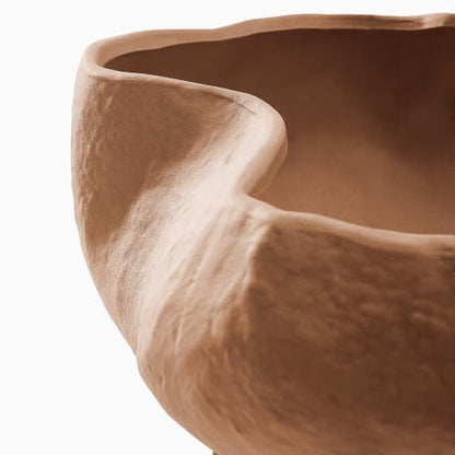 HERNEST Terracotta Wavy Bowl - Textured Ceramic Decorative Centerpiece Bowl with Pedestal Base