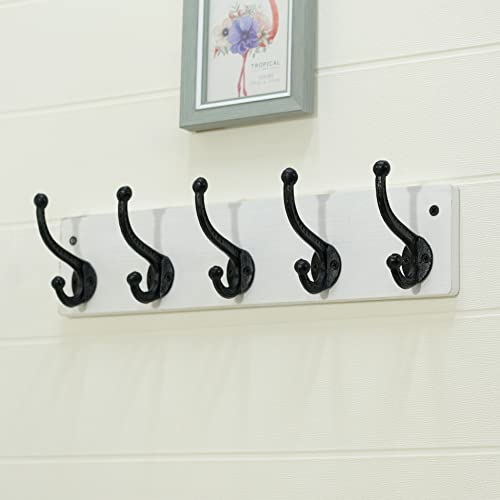WEBI Rustic Coat Rack Wall Mount,5 Cast Iron Coat Hooks Wall Mounted,Heavy Duty Wall Coat Hanger Hooks for Hanging Coats,Clothes,Black on White,2 Packs - color: White, size: 17 Inch(2 Packs)