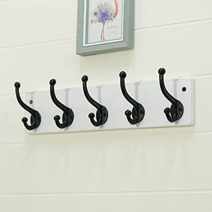 WEBI Rustic Coat Rack Wall Mount,5 Cast Iron Coat Hooks Wall Mounted,Heavy Duty Wall Coat Hanger Hooks for Hanging Coats,Clothes,Black on White,2 Packs - color: White, size: 17 Inch(2 Packs)