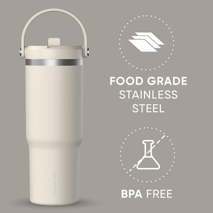 Hydrapeak Nomad 32oz Stainless Steel Insulated Travel Tumbler with Handle & Straw Lid, Leakproof, Cupholder Friendly, Back to School, College Dorm, Gym & Everyday Hydration, Cold 24 Hours (Stone) - color: Stone