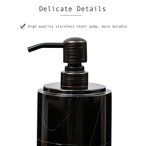 JIMEI Black Marble Soap Dispenser Hand or Dish for Bathroom & Kitchen | Decorative Natural Stone Liquid Soap/Lotion Dispenser - Stainless Steel Soap Dispenser Easy-Glide Pump - Refillable