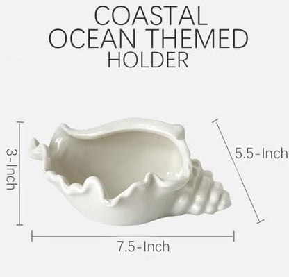 Conch Shell Tea Light Candle Holder, Shell Jewelry Dish, Ocean Coastal Beach Themed Ceramic White Sea Shell Jewelry Tray Dish Candy Dish Key Holder for Table Home Party Décor