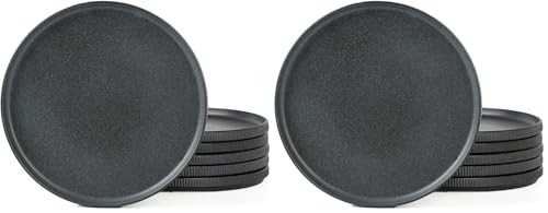 famiware Star Salad Plates for 6, 8 inches Plate Set, Stoneware Dinnerware, Small Dinner Plates for Dessert, Salad, Appetizer, Matte Dark Charcoal (Full Glaze) (Pack of 2) - color: Matte Dark Charcoal, size: 8"(6pcs)ST (Pack of 2)