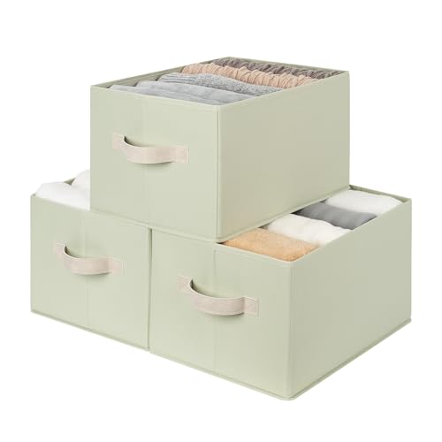 StorageWorks Closet Storage Bins, Light Green, Large, 3-Pack | Storage Baskets for Shelves, Closet Organizers and Storage Basket, Fabric Clothes Organizer with Leather Handles - color: Light Green, size: Large