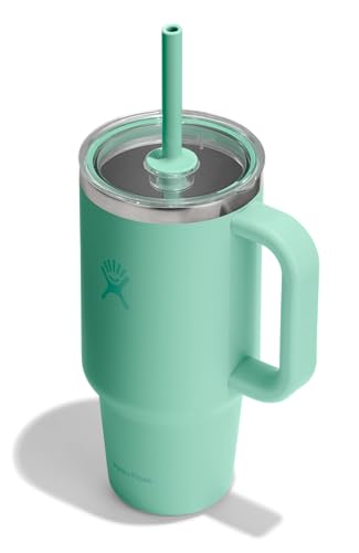 Hydro Flask Travel Tumbler with Handle, Clear Lid and Straw - Insulated Stainless Steel - color: MERMAID GREEN, size: 32 Ounces
