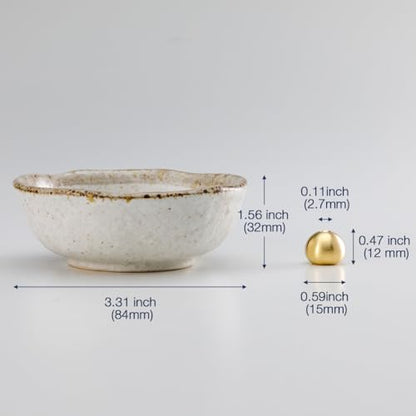 Asayu Japanese Small Mini Incense Holder for Sticks 3.3 inch (83mm), Made in Japan Ceramic Ash Catcher and Brass Incense Burner Set for Yoga, Meditation (Small Pearl Incense Holder)