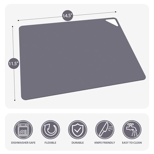 WK Flexible Plastic Cutting Boards for Kitchen, Cutting Board Mats Set of 3, Nonslip Cutting Board for Meat, Thin Cutting Sheets with Hole, Dishwasher Safe, BPA Free, 14.5x11.5" - color: Multi Grey - Large - 3