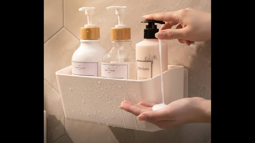 Bath Shelve, Adhesive Shelf Shower Caddy Bathroom Organizer, No Drill Wall Mounted Shower Caddy Basket Plastic，White Storage Rack for Bathroom/Kitchen