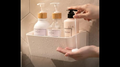 Bath Shelve, Adhesive Shelf Shower Caddy Bathroom Organizer, No Drill Wall Mounted Shower Caddy Basket Plastic，White Storage Rack for Bathroom/Kitchen