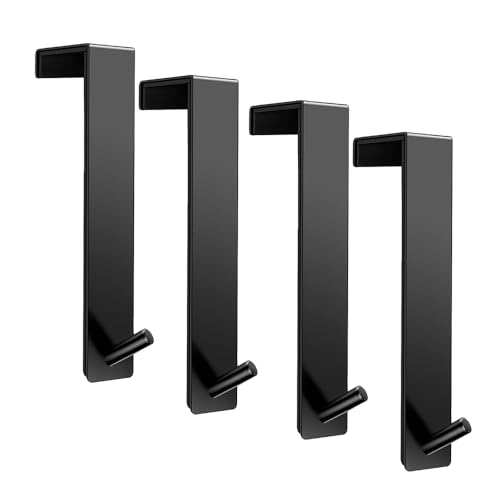 ARTOYS Door Hooks No Drill 4-Pack - Heavy Duty 50lb Capacity for Doors Up to 1-3/4" Thick - 304 Stainless Steel Black Hooks for Bedroom, Closet, Home Office Organization - color: Black, size: 1.75 inch