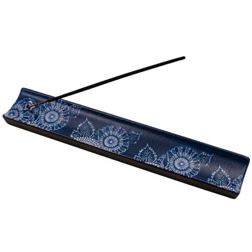 Incense Holder for Sticks, Ceramic Incense Burner with Ash Catcher, Aesthetic Decor for Home, Room & Office, Unique Gifts for Housewarming Yoga, Meditation & Spa - color: Navy