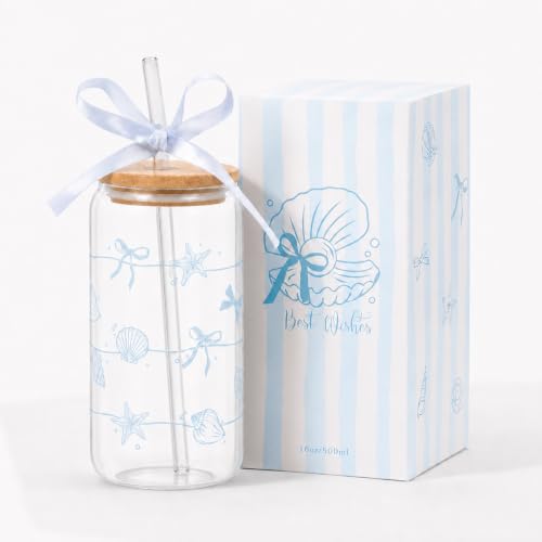 Beach Gifts for Women, Ocean Sea Glass Cup with Lid and Straw | Coffee Cup Tumbler Summer Beachy Stuff for Women Teen Girls Mom Wife Birthday Thanksgiving Wedding Bridal Shower 16oz - style: Ocean