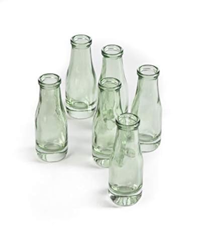 Serene Spaces Living Mini Green Glass Bud Vase, Centerpiece for Wedding Reception, Mini Flower Vases for Home Decor, Vintage Bottle Style Vase, 3.75" Tall & 1.25" Diameter - Pack of 6 - size: Set of 6
