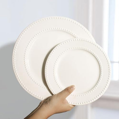 Dinner Plates Set of 4, 10.5 inch White Ceramic Plates, Embossed Salad Plates, Serving Plates for Steak Appetizer, Reusable Kitchen Dining Plates for Restaurant, Dishwasher Microwave Safe - color: 10.5 inch-White- Dot-4pcs