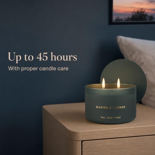 Hidden Label Marine Flower Soy Candle, 10 oz 2-Wick | Soy wax jar candle, up to 45 hours, fresh floral marine scent for bath, bedroom, living room and gifts - color: Marine Flower