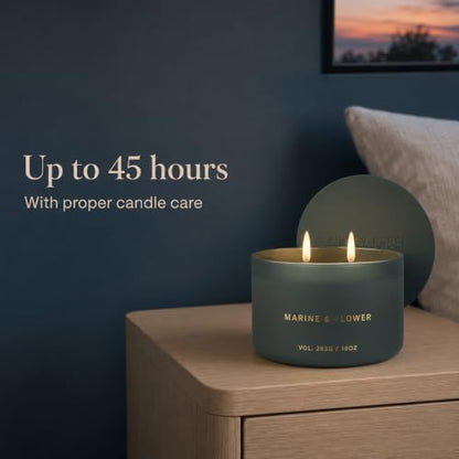 Hidden Label Marine Flower Soy Candle, 10 oz 2-Wick | Soy wax jar candle, up to 45 hours, fresh floral marine scent for bath, bedroom, living room and gifts - color: Marine Flower