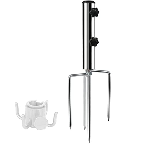 weallbuy Beach Umbrella Sand Anchor with 4 Legs, Removable & Adjustable Heavy Duty Metal Sun Holder, Outdoor Umbrella Stand Steel Anchor for Beach Grass Sand