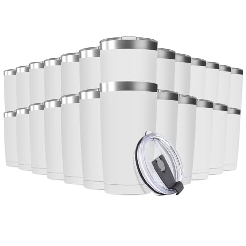 25 Pack 20oz Tumbler Vacuum Insulated Travel Mug with Lids, Stainless Steel Double Wall Bulk Cup for Home, Office, Outdoor Suitable for Vehicle Cup Holders White - color: White, size: 25 Count (Pack of 1)