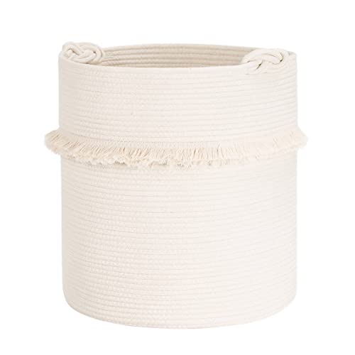 60L Woven Rope Baby Basket with Tassel, 17" x 16", Off-white | Decorative Boho Laundry Basket for Blankets & Towels Storage, Fits Living Room & Nursery Home Decor, with Knotted Handles - color: Off-white, size: 50L (16"W x 17"H)