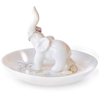 PUDDING CABIN White Elephant Ring Holder Dish Ring Tray for Jewelry | Elephant Gifts for Women Christmas, Birthday, Mother's Day - style: White Elehant