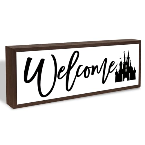 Welcome Wood Home Decor Signs, Welcome Castle Wood Plaque, Home Tabletop Desk Decorative Sign, Rustic Farmhouse Shelf Decor Sign, Hanging Decorative Wooden Plaque 9.5x3.1 Inches(A3) - color: welcome 03