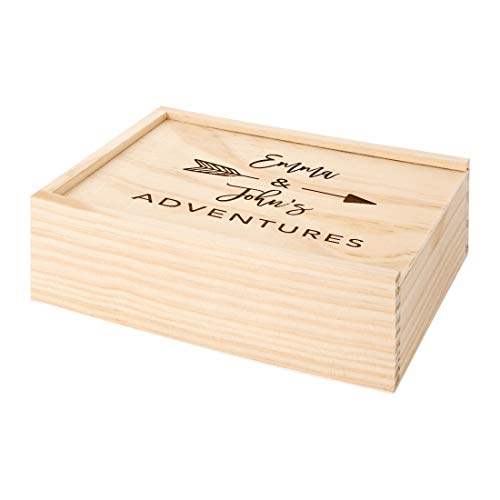 Koyal Wholesale Custom Engraved Couples Names, Arrow and Adventures, Wedding Keepsake Box, 4 x 6 -inch, Natural Wood - color: Natural