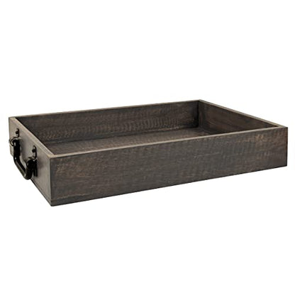 GoCraft Handmade Wooden Tray with Metal Handles – 15" x 11" x 2.5" Decorative Serving Tray in Grey Washed Finish – Versatile Tray for Breakfast in Bed, Lunch, Dinner, Appetizers, Coffee Table