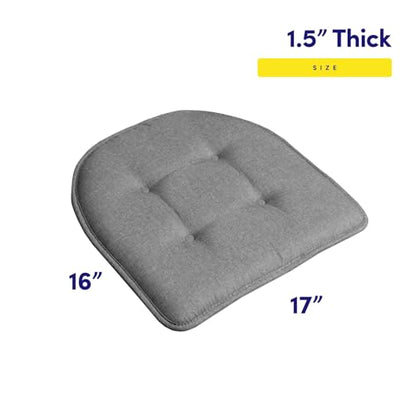 Sweet Home Collection Chair Cushion Memory Foam Pads Tufted Slip Non Skid Rubber Back U-Shaped 17" x 16" Seat Cover, 2 Count (Pack of 1), Grey - color: Gray, size: 2 Pack, style: Foam Pads