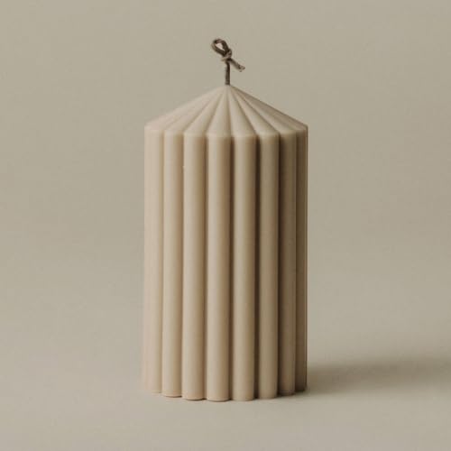 LAWA Ribbed Peak Pillar Candle - Large Beautiful Handmade Pillar Scented Soy Wax Candle Elegant Bubble Aesthetic Candle Housewarming Gift Home Room Shelf Decor Idea Sandstone (Small) - color: Sandstone, size: Small