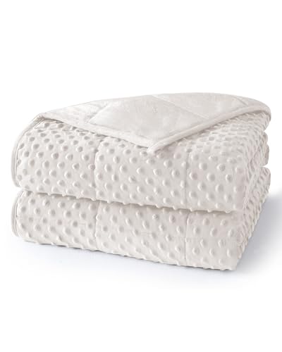 Ultra-Soft Weighted Blanket for Adults(15 lbs, 60” x 80” Full Size) | Minky Dot Fleece Cooling Breathable Heavy Blanket with Glass Beads, Perfect for 140-190 lbs, Machine Washable, Cream - color: Dotted White, size: 60" x 80" 15lbs