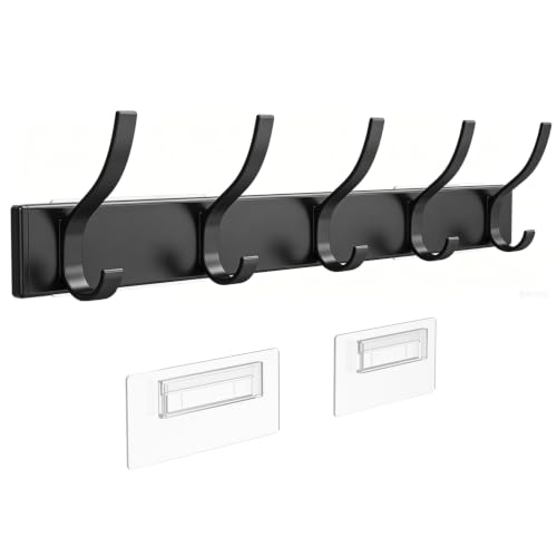 MIAOW Over The Door Hooks, Strong Adhesive Hanger Shower Towel Racks Black | 10 Coat Hook for Shower Bathroom, Detachable Adhesive Hook Not Damage Door, Save Space|No Noisy, Adjustable Height for All - color: Black