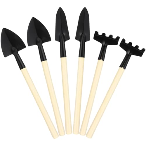 DOITOOL 6pcs Mini Gardening Tools Set with Wood Handle – Mini Trowel, Rake Shovel for Planting, Transplanting, Weeding – Compact Hand Tools for Bonsai and Indoor Outdoor Garden Use