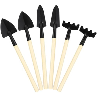 DOITOOL 6pcs Mini Gardening Tools Set with Wood Handle – Mini Trowel, Rake Shovel for Planting, Transplanting, Weeding – Compact Hand Tools for Bonsai and Indoor Outdoor Garden Use