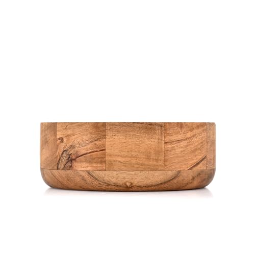 Hand Carved Acacia Wood Decorative Bowl | Rustic Round Centerpiece for Living Room, Dining Table & Kitchen Décor (8" X 8" X 3")