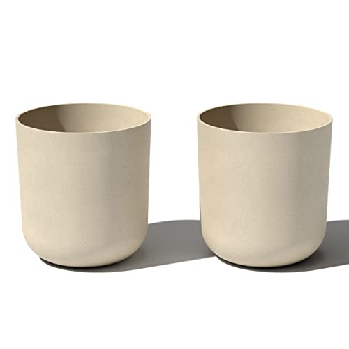 Veradek Round Lima Plastic Planter Pots for Indoor/Outdoor Garden Use, Sand Color, 5 Year Warranty | Made From a Durable Plastic-Stone Composite With Pre-Drilled Drainage Holes. Modern Porch/Patio Décor - color: Sand, size: 20 inches - 2 Pack